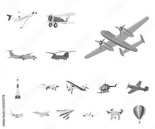 Vector design of plane and transport logo. Set of plane and sky vector icon for stock.