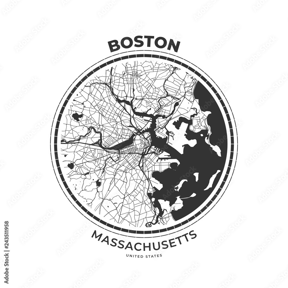 Fototapeta premium T-shirt map badge of Boston, Massachusetts
