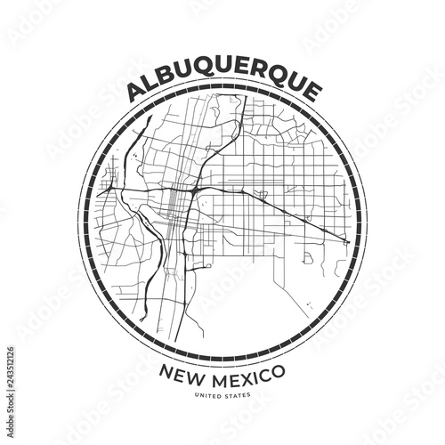 T-shirt map badge of Albuquerque, New Mexico