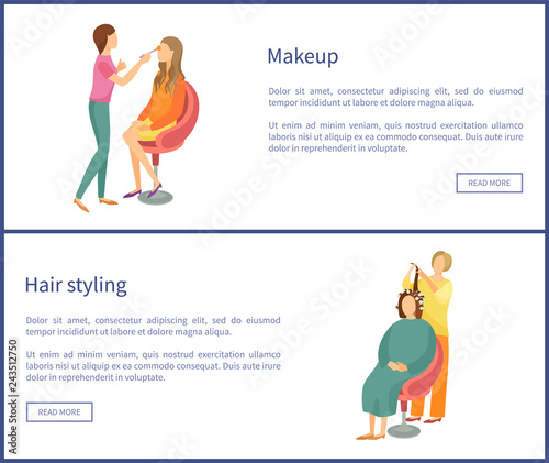 Hair Styling and Makeup Posters Set Text Spa Salon