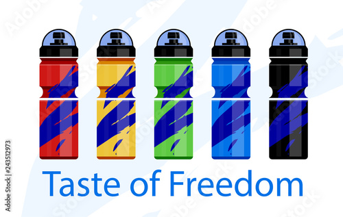Bicycle flasks colored. Set of vector images.