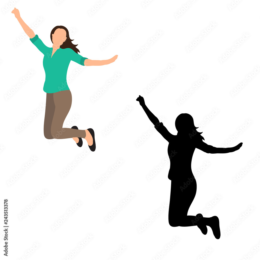 vector, isolated, silhouettes of girls jumping, joy vector, isolated, silhouettes of girls jumping, joy