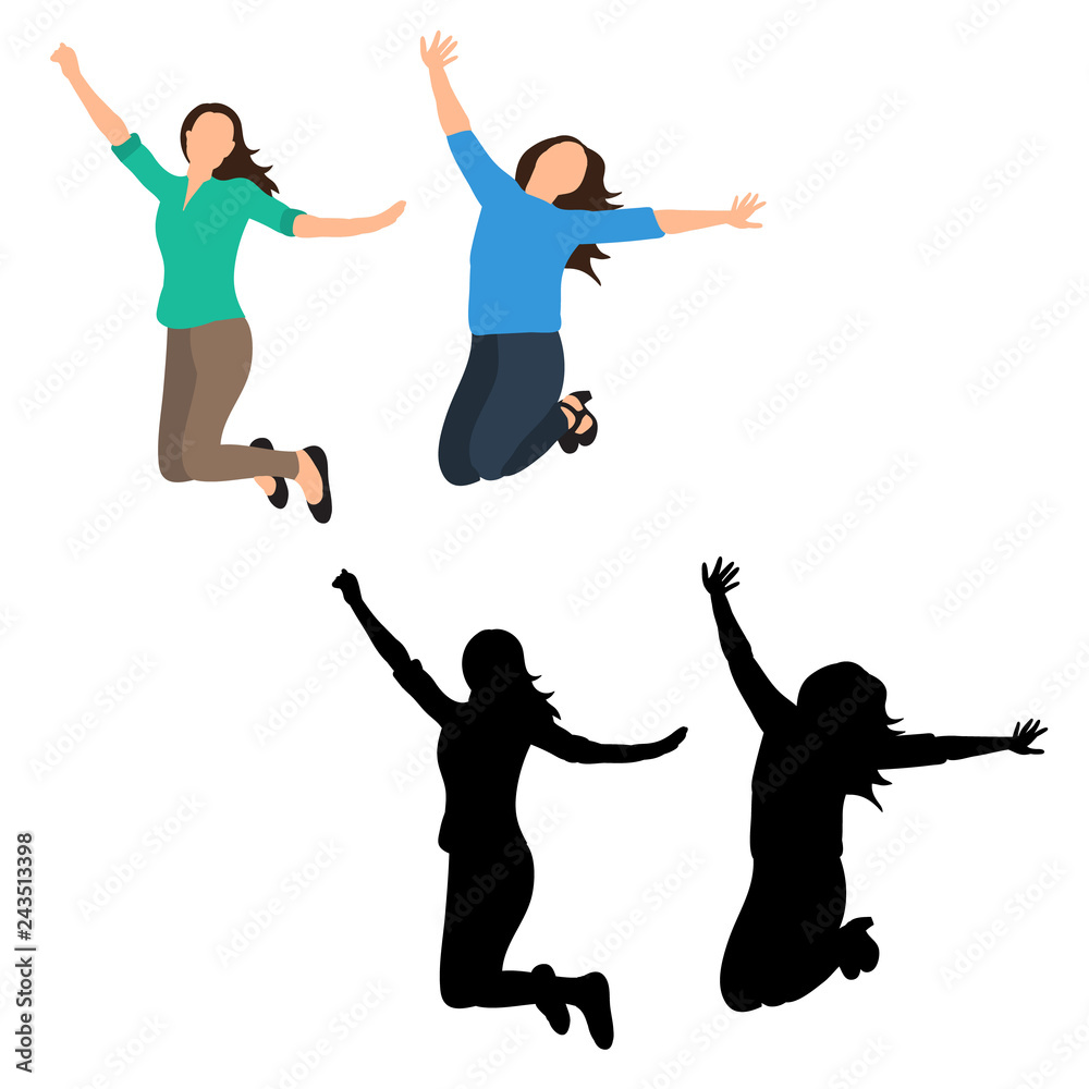 vector isolated silhouettes of girls jumping vector isolated silhouettes of girls jumping