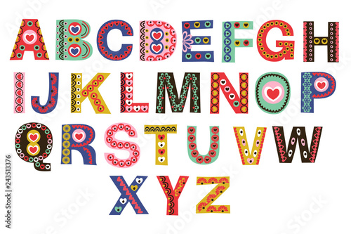 decorative colorful love alphabet  - vector illustration, eps