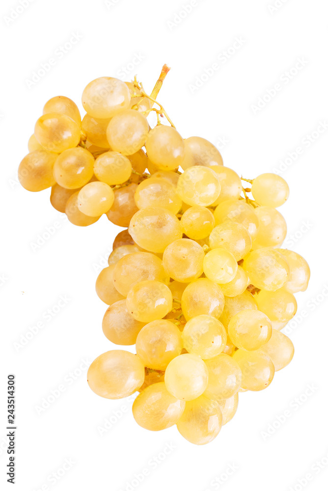 Ripe yellow grape isolated on white with clipping path