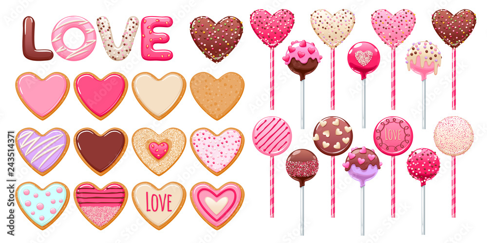 Ταπετσαρία Valentine's day cookies, cake pops and lollipops set.