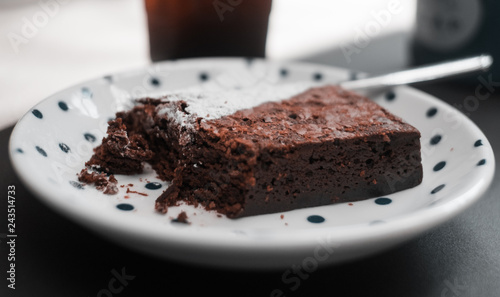 piece of chocolate cake on a plate