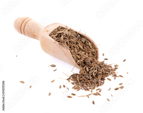 Pile of Caraway Seeds in spoon Isolated on White Background