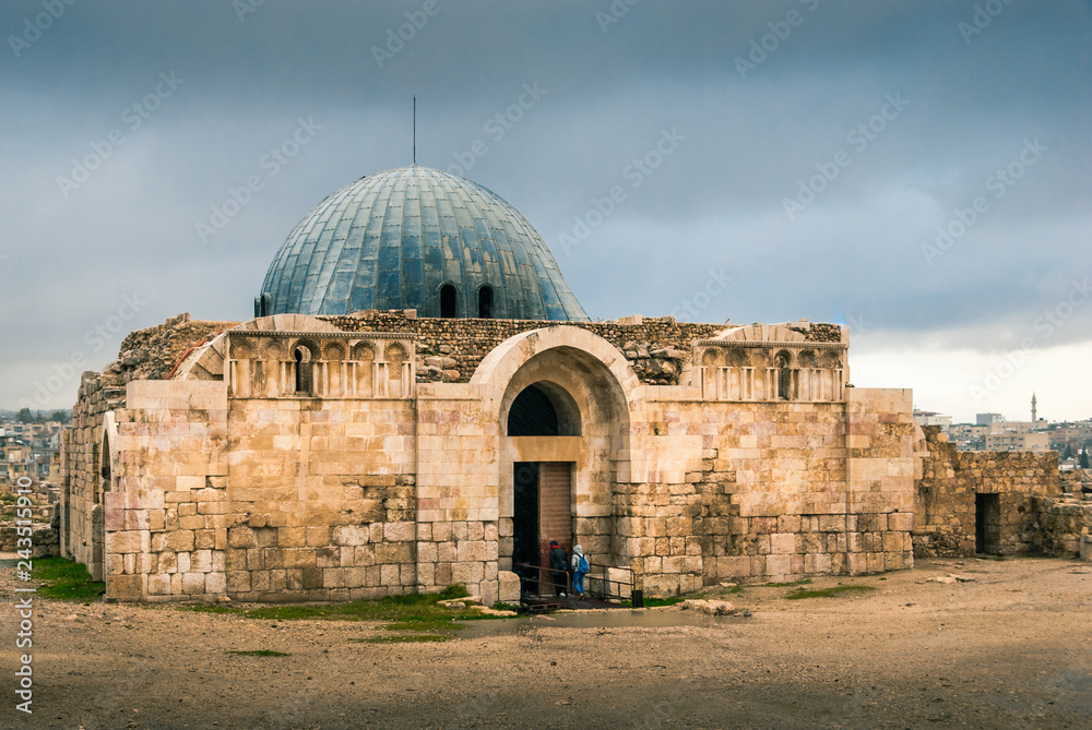 Naklejka premium View of the monumental gateway of the Umayyad Palace in the Amman Citadel, Jordan, Middle East