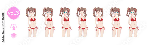 Set sprites emotions anime manga girls in bikini