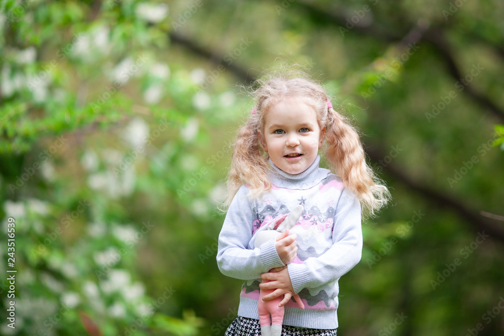 Little cute girl walking in summer park, outdoor Little cute girl walking in summer park, outdoor