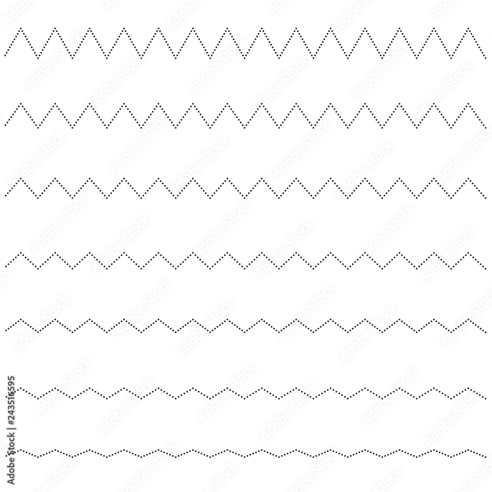 Set of seamless lines dots zigzag. Graphic design elements.
