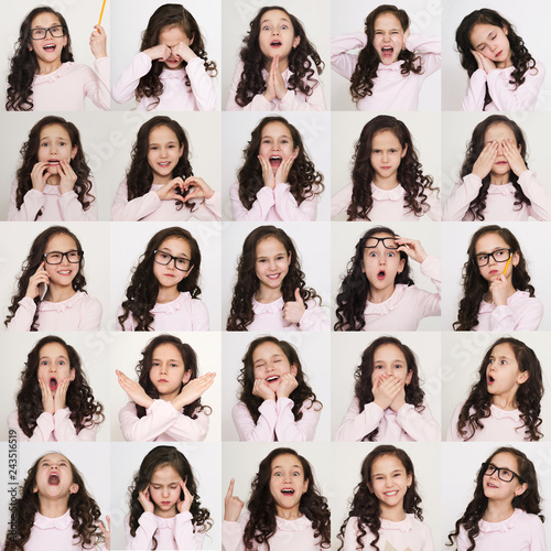 Set of different emotions of child girl
