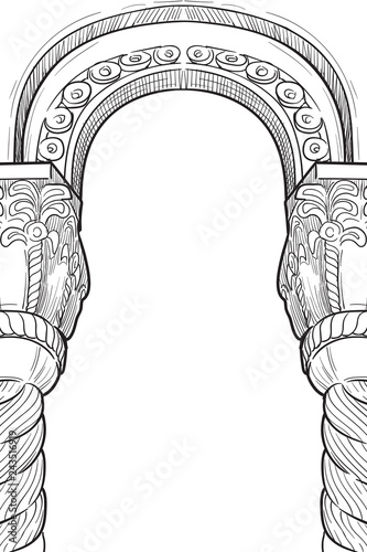 Medieval manuscript style rectangular frame. Gothic style pointed arch. Vertical orientation. EPS10 vector illustration