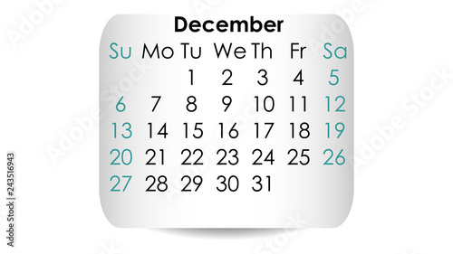 December 2020 vector. Calendar 2020 vector design. Date on the curved stickers 