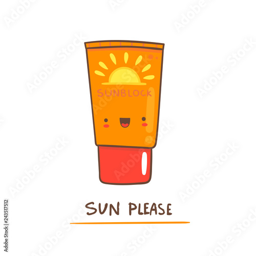 Hand drawn kawaii sunblock. Colored vector illustration