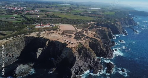 Aerial view of the Cabo Sardao cliffs and Waves Atlantic coast Portugal Nature Travel