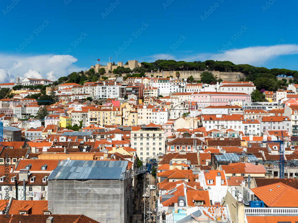 View over the city and the Castelo de São Jorge, Baixa, Lisbon, Portugal