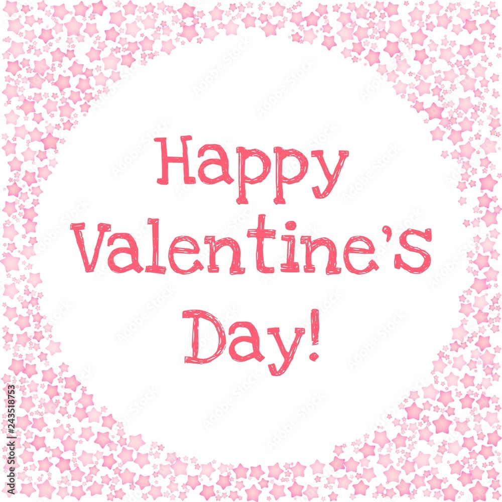 Romantic card for Valentines Day. Happy Valentines Day text in a circle frame of pink hearts on white background. Vector card