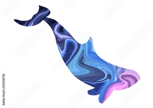 Orca whale silhouette filled with acrylic abstract paint. Vector isolated illustration