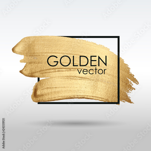 Smear with an artistic brush. Gold grunge texture in a frame. A brilliant festive pattern. Light background. Vector abstract image. A high resolution.
