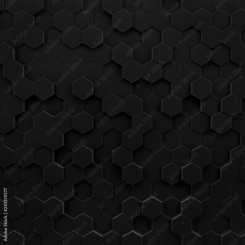 Abstract hexagonal background. Grunge Polygonal Hex geometry dark surface . Futuristic technology black texture concept. 3d Rendering. Abstract hexagonal background. Grunge Polygonal Hex geometry dark surface . Futuristic technology black texture concept. 3d Rendering.