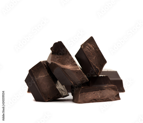 Dark chocolate on a white background
