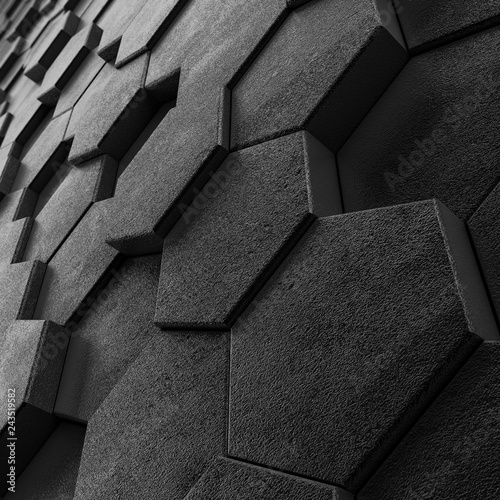 Fototapeta Naklejka Na Ścianę i Meble -  Abstract hexagonal background. Grunge Polygonal Hex geometry dark surface . Futuristic technology black texture concept. 3d Rendering.