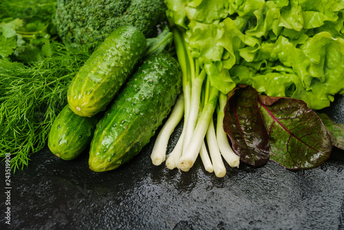 fresh green different vegetables. vegetables background
