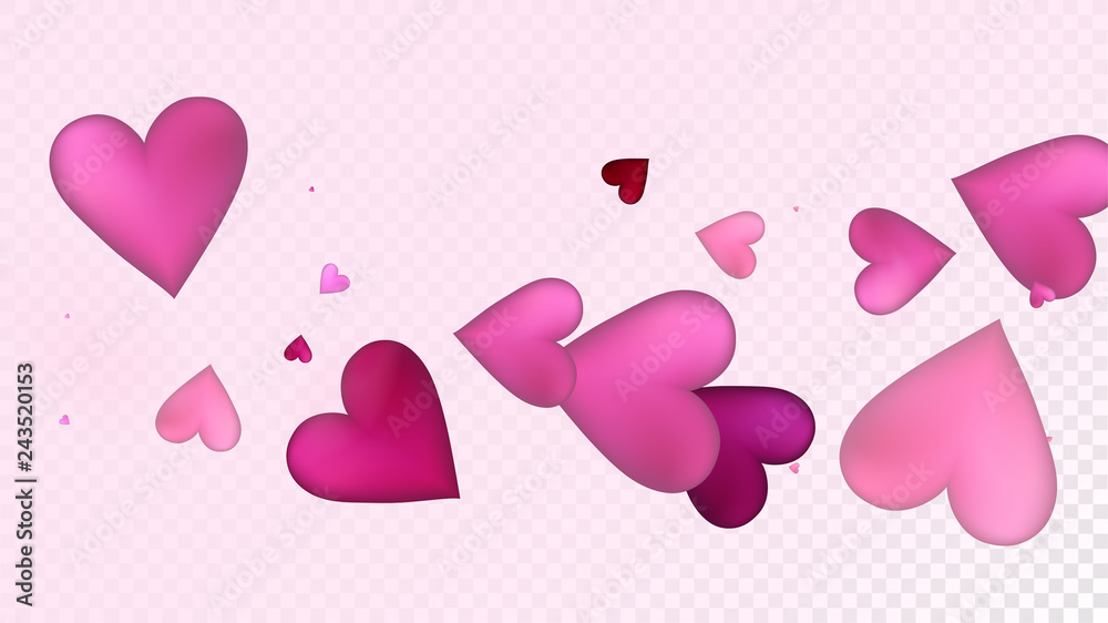 Falling Hearts Vector Confetti. Valentines Day Tender Pattern. Trendy Gift, Birthday Card, Poster Background Valentines Day Decoration with Falling Down Hearts Confetti. Beautiful Pink Border