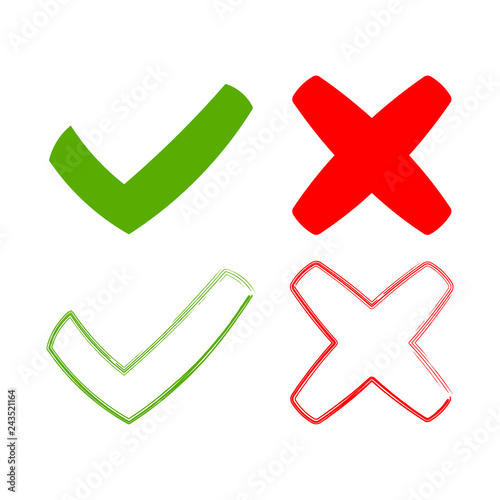 icons tick and cross, signs green checkmark ok, and red x icons