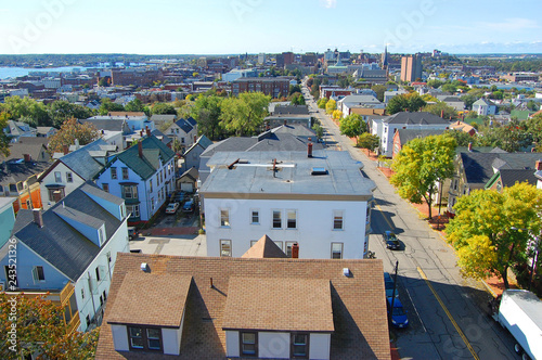 Portland City Skyline, from Portland Observatory on Munjoy Hill in Portland, Maine, USA. photo