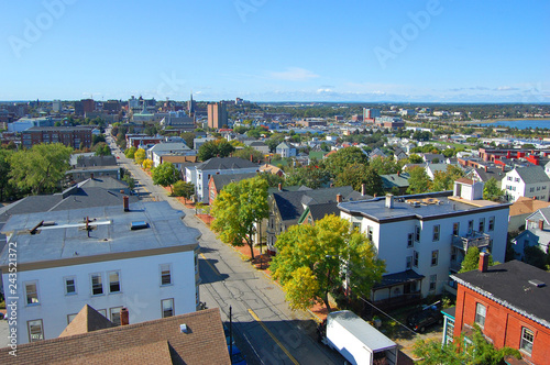 Portland City Skyline, from Portland Observatory on Munjoy Hill in Portland, Maine, USA. photo