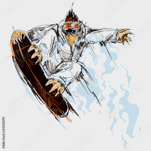 Snowboarder crow on fire