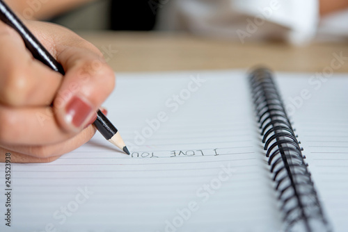 Hand and pencil pictures of students writing Education concept With copy space