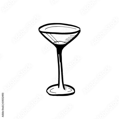 Drawn sketch, glass goblet isolated on white background, Vector