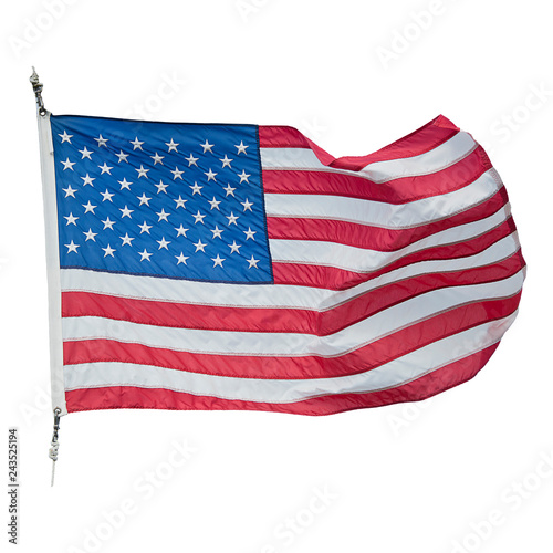 American flag waving on white background