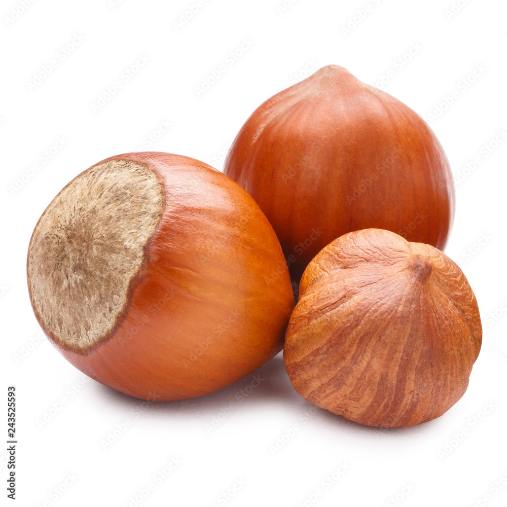 Hazelnuts, isolated on white background Hazelnuts, isolated on white background