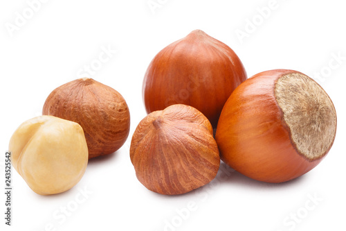 Hazelnuts, isolated on white background