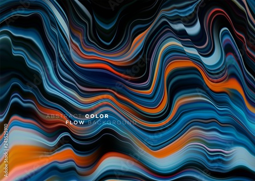 Modern colorful flow poster. Wave Liquid shape in black color background. Art design for your design project. Vector illustration