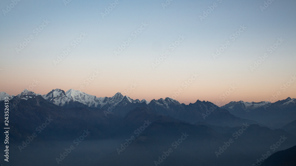 Range of Himalayas as seen from Laurebinayek, Nepal