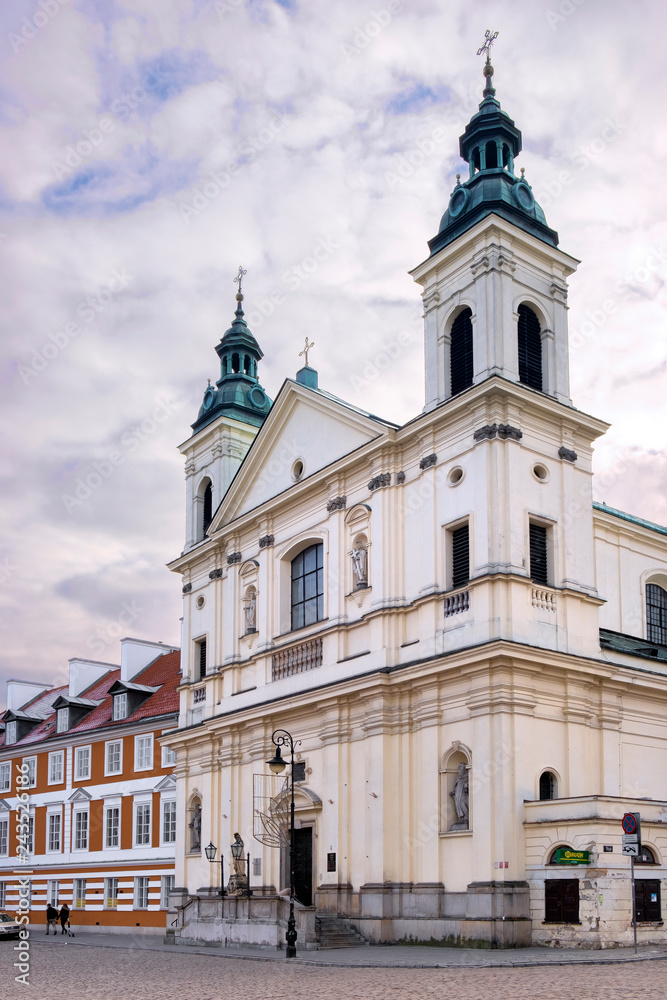 Warsaw, Poland - The baroque catholic Holy Spirit church at Freta street in the historic old town quarter of Warsaw