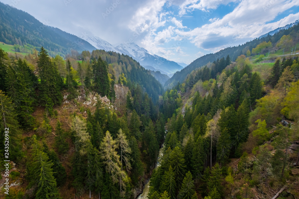 Aerial view of mountain river