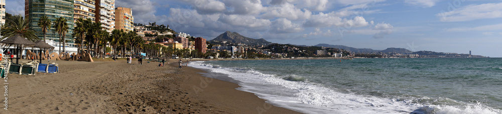 daytime view of the beach of malaga (malagueta). wide-angle photo
