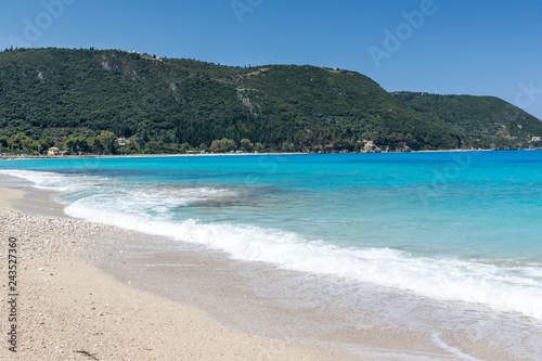 Seascape with Agios Ioanis beach with blue waters  Lefkada  Ionian Islands  Greece