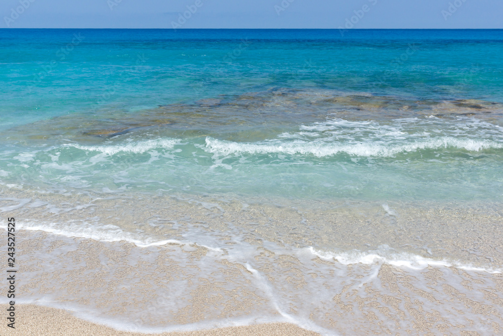 Seascape with Agios Ioanis beach with blue waters, Lefkada, Ionian Islands, Greece