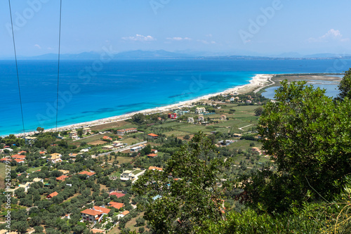 Fototapeta Naklejka Na Ścianę i Meble -  Amazing panorama of Agios Ioanis beach with blue waters, Lefkada, Ionian Islands, Greece