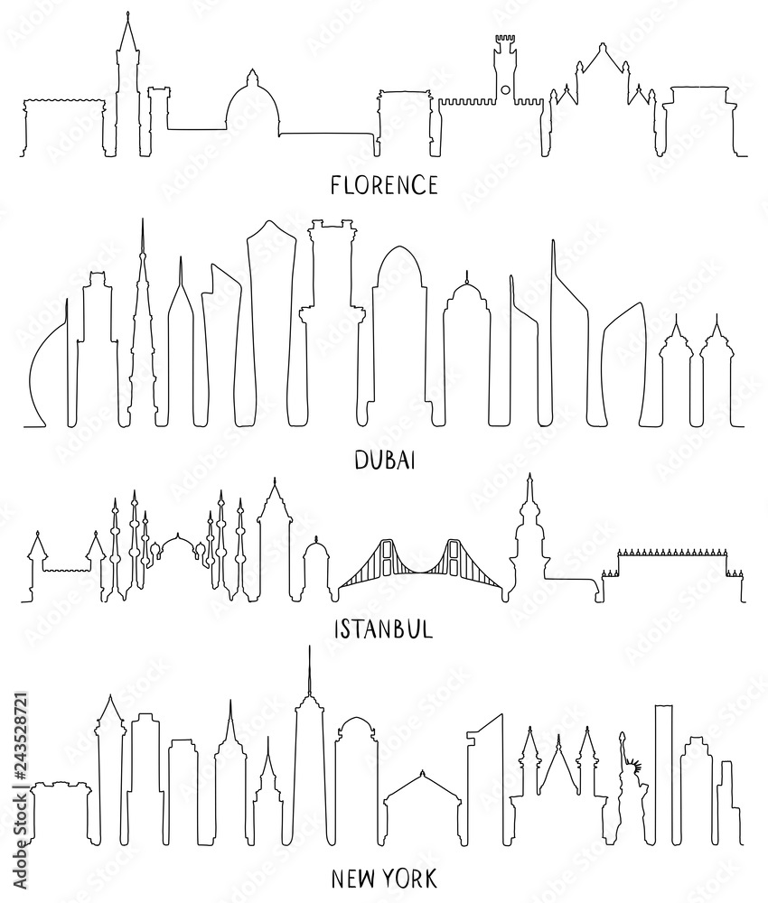 Obraz premium Florence, Dubai, New York and Istanbul lineart