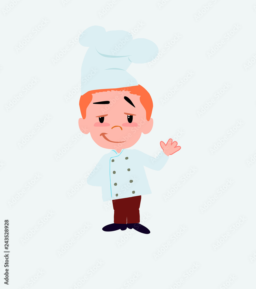 Chef waving with a dreamy expression. Chef waving with a dreamy expression.