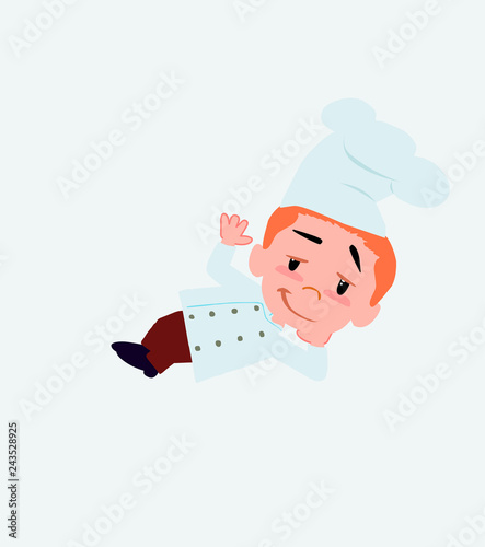 Chef lying, greets with a dreamy expression.